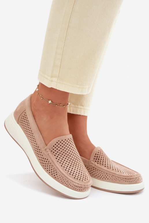 Mocassins femininos com detalhes de perfuração Sergio Leone MK097H cor areia