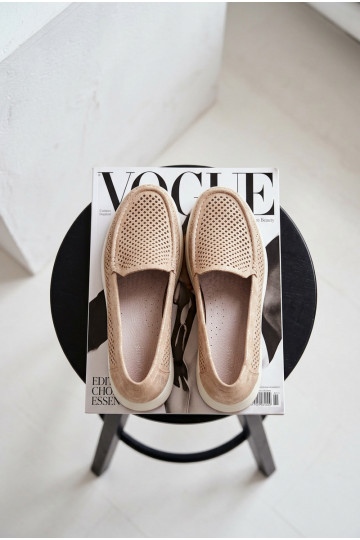 Mocassins femininos com detalhes de perfuração Sergio Leone MK097H cor dourada