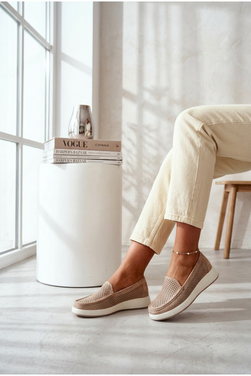 Mocassins femininos com detalhes de perfuração Sergio Leone MK097H cor dourada