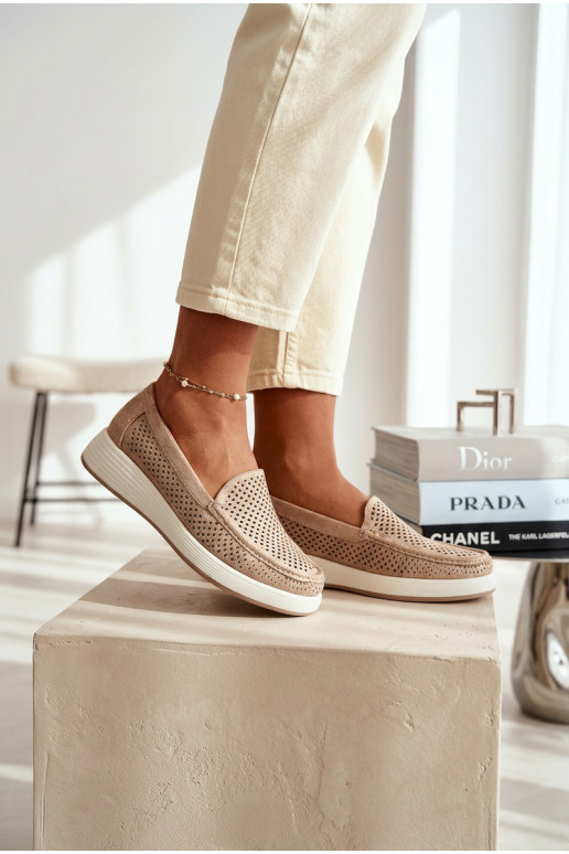 Mocassins femininos com detalhes de perfuração Sergio Leone MK097H cor dourada