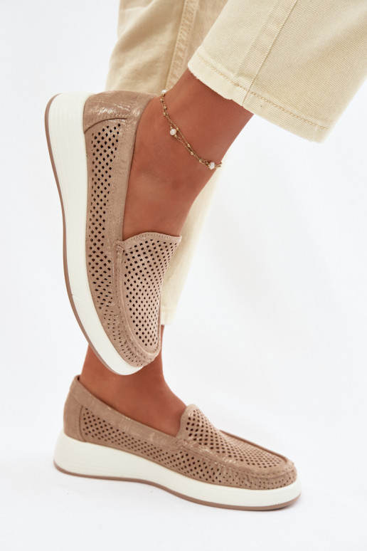 Mocassins femininos com detalhes de perfuração Sergio Leone MK097H cor dourada