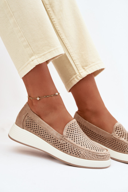 Mocassins femininos com detalhes de perfuração Sergio Leone MK097H cor dourada