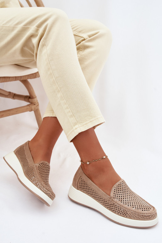 Mocassins femininos com detalhes de perfuração Sergio Leone MK097H cor dourada