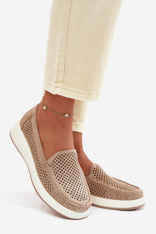 Mocassins femininos com detalhes de perfuração Sergio Leone MK097H cor dourada