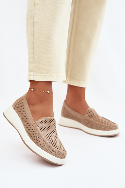 Mocassins femininos com detalhes de perfuração Sergio Leone MK097H cor dourada