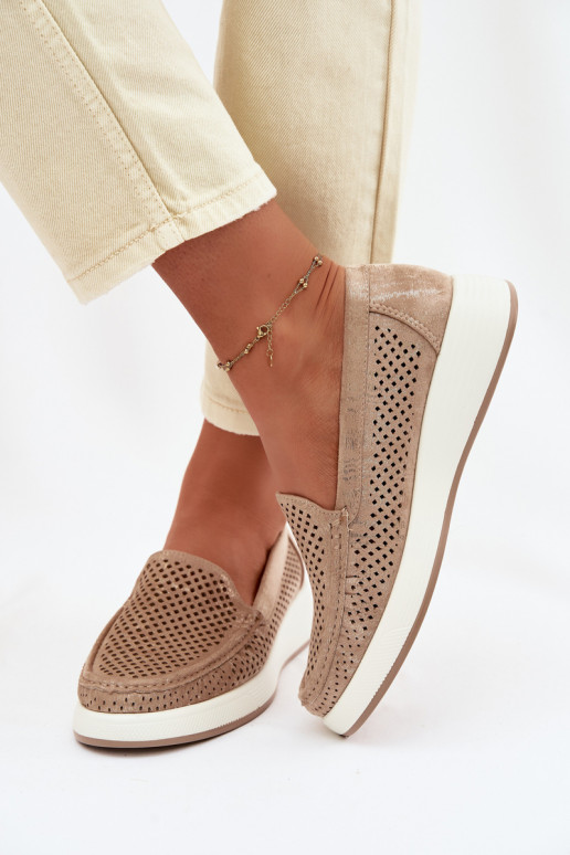 Mocassins femininos com detalhes de perfuração Sergio Leone MK097H cor dourada