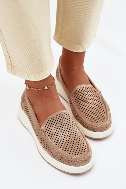 Mocassins femininos com detalhes de perfuração Sergio Leone MK097H cor dourada