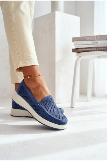 Mocassins femininos com detalhes de perfuração Sergio Leone MK097H cor azul