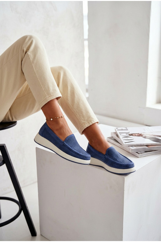 Mocassins femininos com detalhes de perfuração Sergio Leone MK097H cor azul