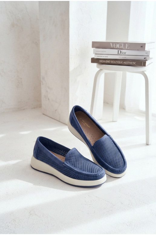 Mocassins femininos com detalhes de perfuração Sergio Leone MK097H cor azul