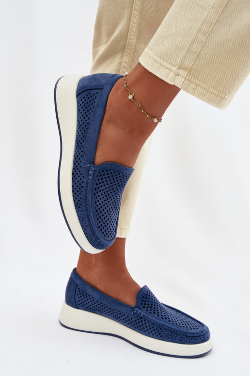 Mocassins femininos com detalhes de perfuração Sergio Leone MK097H cor azul