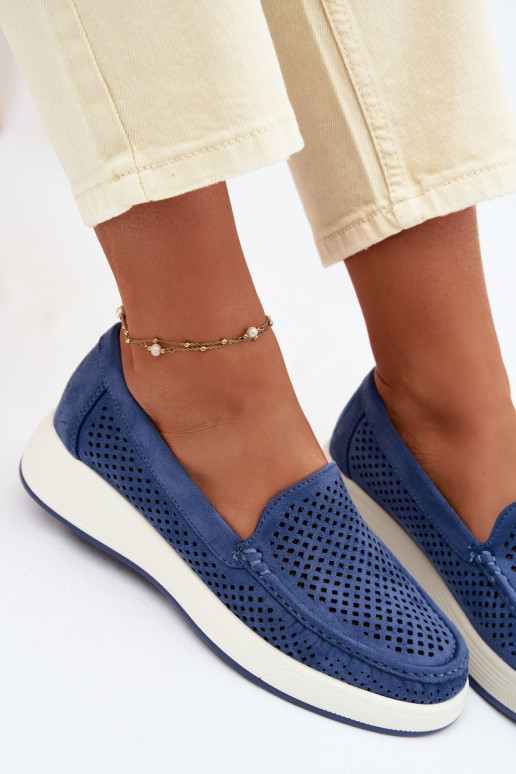 Mocassins femininos com detalhes de perfuração Sergio Leone MK097H cor azul