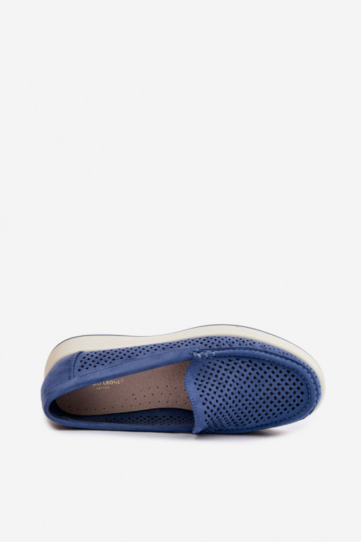 Mocassins femininos com detalhes de perfuração Sergio Leone MK097H cor azul