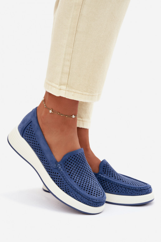 Mocassins femininos com detalhes de perfuração Sergio Leone MK097H cor azul