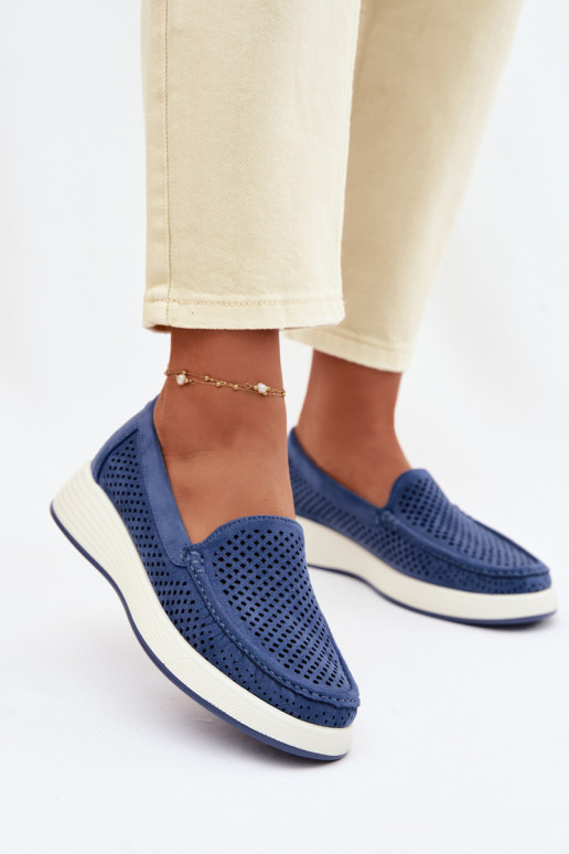 Mocassins femininos com detalhes de perfuração Sergio Leone MK097H cor azul