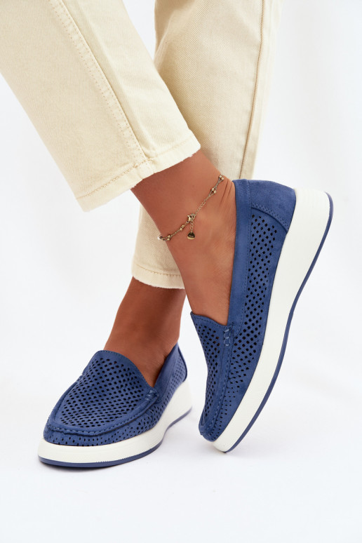 Mocassins femininos com detalhes de perfuração Sergio Leone MK097H cor azul