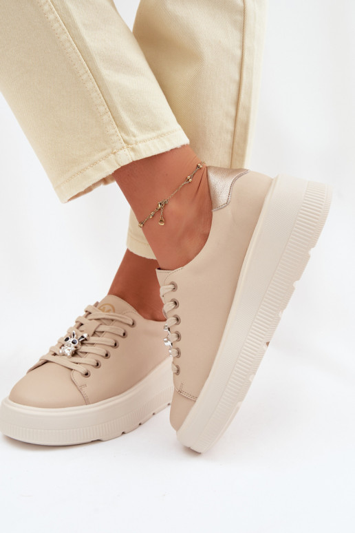 Pele À modalo de tênis Feminino com uma plataformaPrzypinką Vinceza 39973 bege