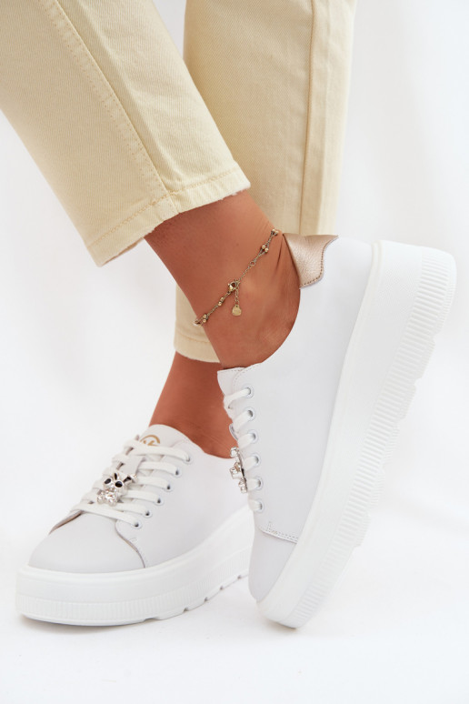 Pele À modalo de tênis Feminino com uma plataformaPrzypinką Vinceza 39973 cor branca