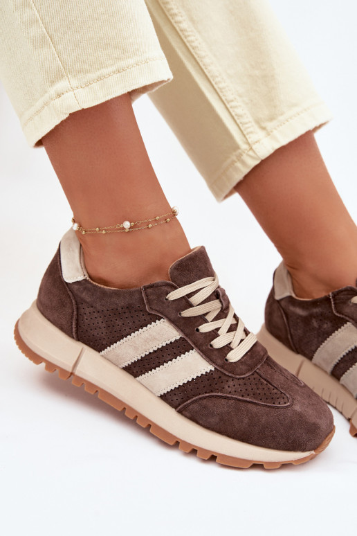 Tênis femininos de couro sintético marrons