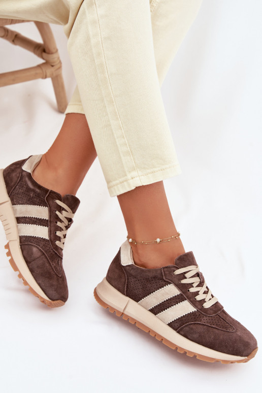 Tênis femininos de couro sintético marrons