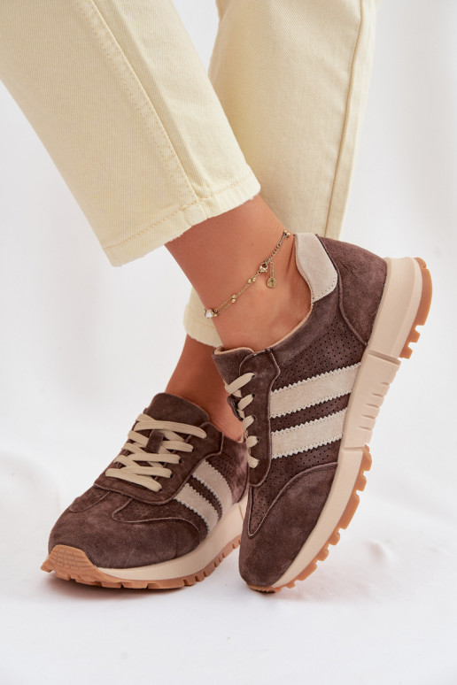 Tênis femininos de couro sintético marrons