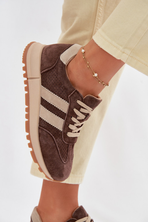 Tênis femininos de couro sintético marrons