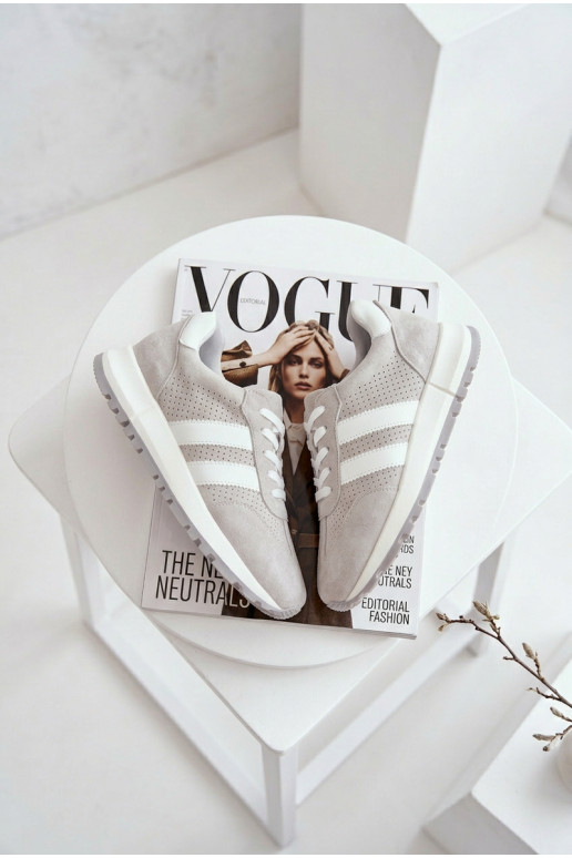 Tênis femininos de camurça natural cor cinza