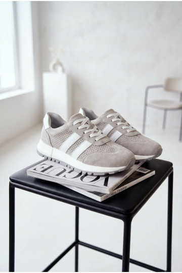 Tênis femininos de camurça natural cor cinza 2