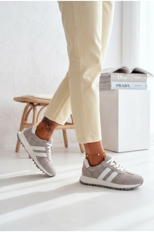 Tênis femininos de camurça natural cor cinza