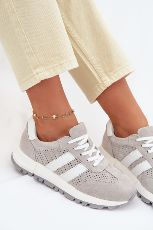 Tênis femininos de camurça natural cor cinza