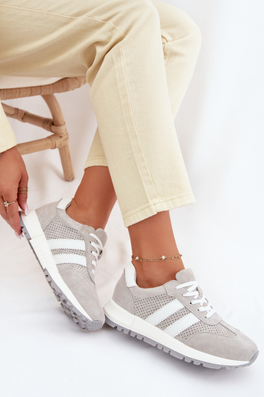 Tênis femininos de camurça natural cor cinza