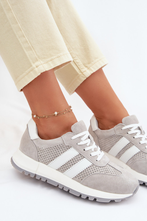 Tênis femininos de camurça natural cor cinza