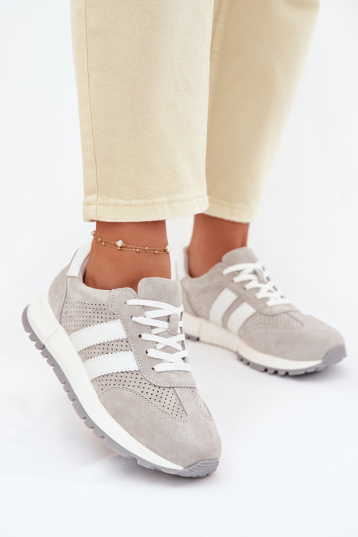 Tênis femininos de camurça natural cor cinza