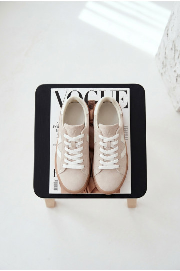 Tênis femininos estilo esportivo de camurça natural com plataforma Vinceza 79597 cor areia 2