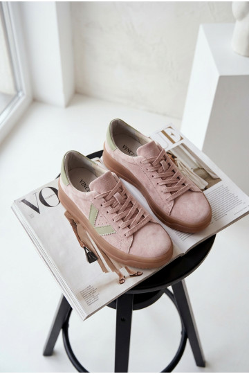 Tênis femininos estilo esportivo de camurça natural com plataforma Vinceza 79597 cor rosa