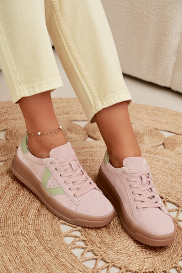 Tênis femininos estilo esportivo de camurça natural com plataforma Vinceza 79597 cor rosa 2