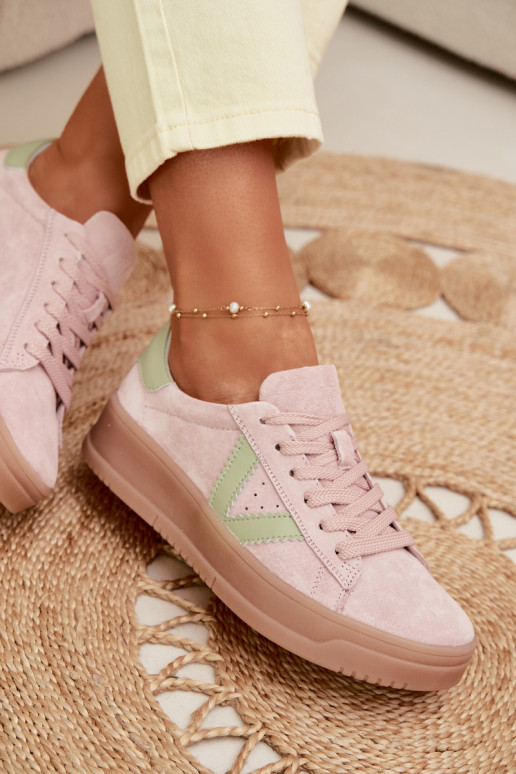 Tênis femininos estilo esportivo de camurça natural com plataforma Vinceza 79597 cor rosa