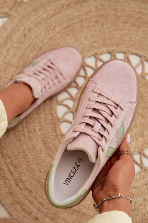 Tênis femininos estilo esportivo de camurça natural com plataforma Vinceza 79597 cor rosa