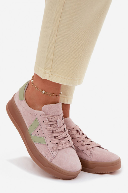 Tênis femininos estilo esportivo de camurça natural com plataforma Vinceza 79597 cor rosa