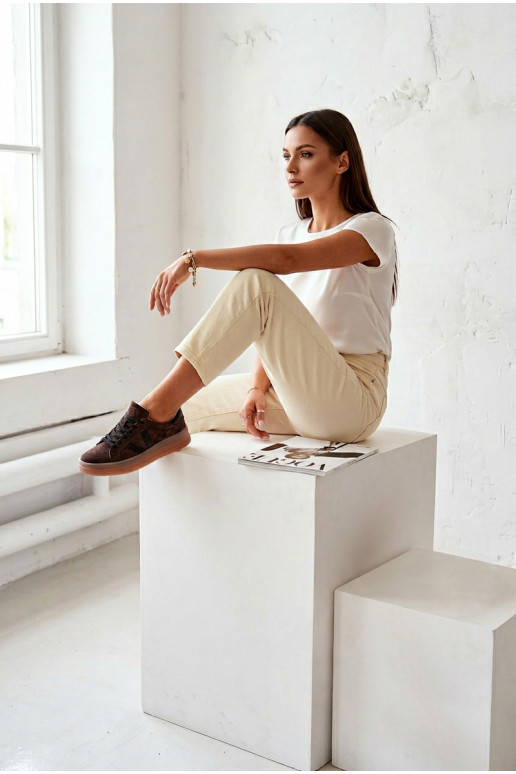 Tênis femininos estilo esportivo de camurça natural com plataforma Vinceza 79597 cor marrom