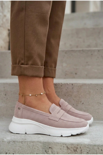 Mocassins femininos de camurça natural com plataforma Vinceza 79626 cor areia 2