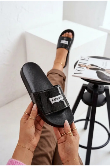 Chinelos Juventude LEVI'S VPOL0251S-2693 cor preta com brilho