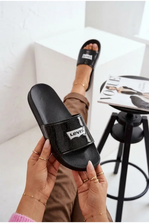 Chinelos Juventude LEVI'S VPOL0251S-2693 cor preta com brilho
