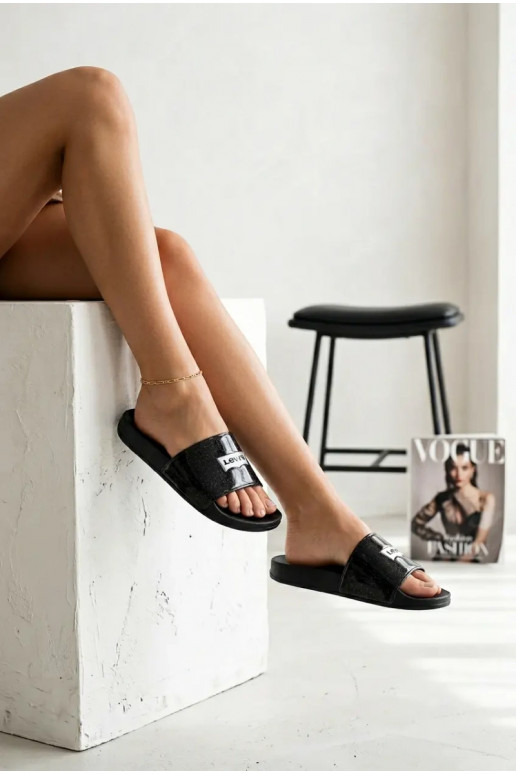 Chinelos Juventude LEVI'S VPOL0251S-2693 cor preta com brilho