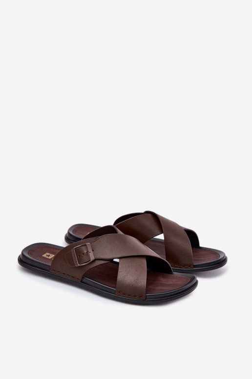 Chinelos de couro para homens com fivelas Big Star RR174077 cor marrom