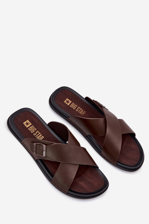 Chinelos de couro para homens com fivelas Big Star RR174077 cor marrom