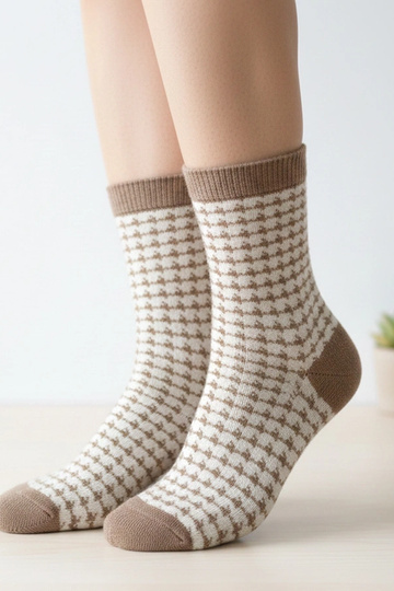 Meias bege com estampas de pied-de-poule Sella 2
