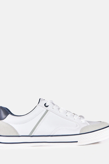 Tênis brancos masculinos com detalhes azul marinho William 2