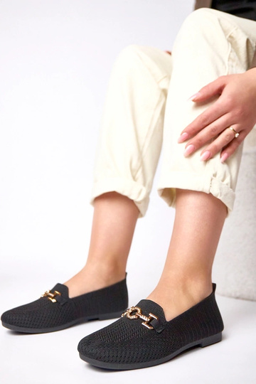 Mocassins pretos de tecido com decoração dourada Mathilde