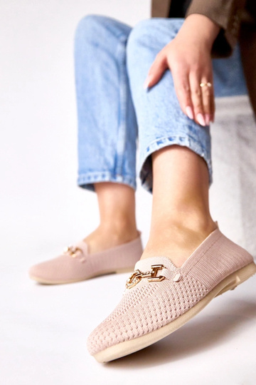 Mocassins rosa de tecido com decoração dourada Mathilde